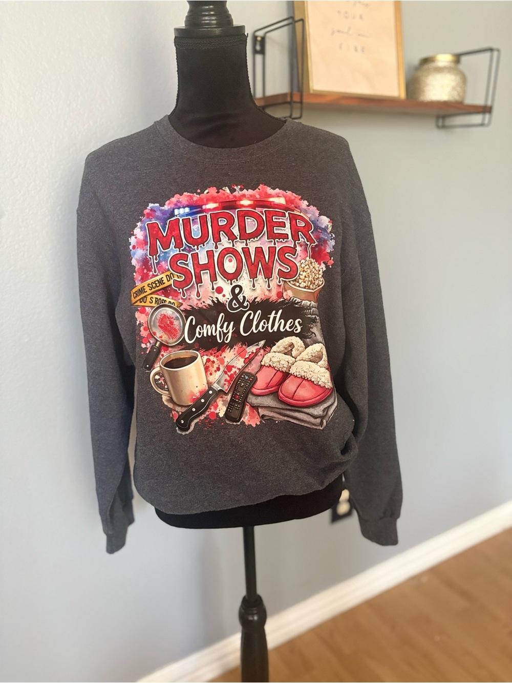 Women’s Charcoal 'Murder Shows & Comfy Clothes' Graphic Crewneck Sweatshirt